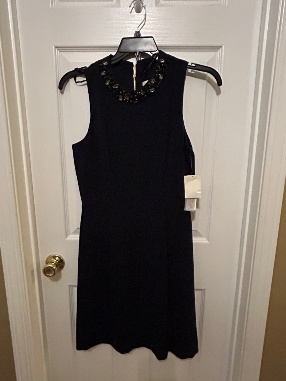 Eliza J Dress Navy sleeveless  with jewel collar size 8